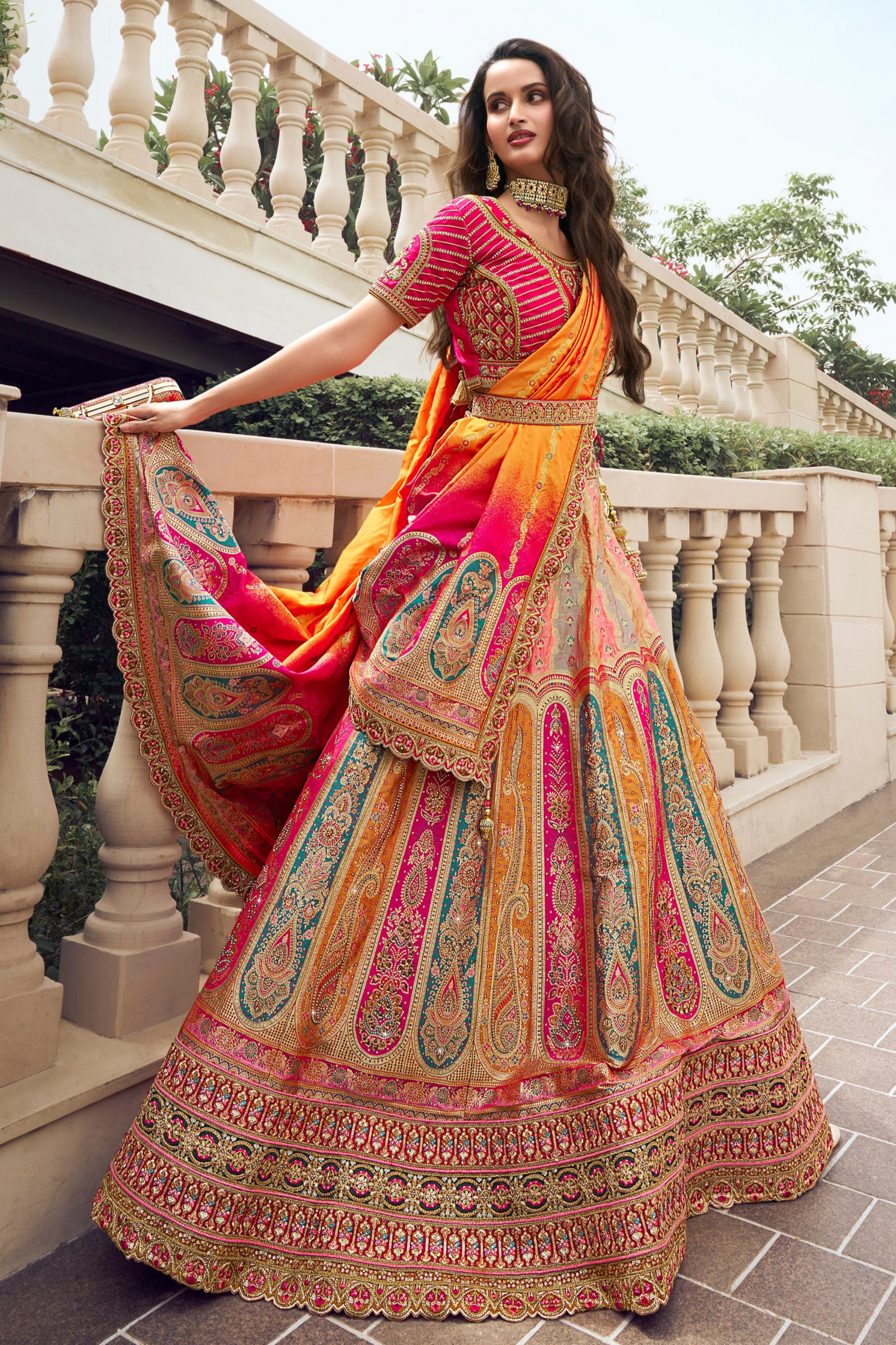 Heavy embroidered bridal lehenga choli with belt and latkan – seyuri