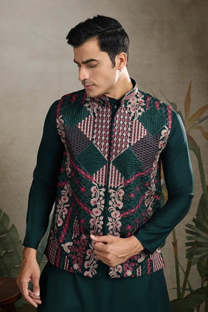 Exclusive Green Color Viscose Silk Kurta Set For Man Real Mirror Work With Matching Pant