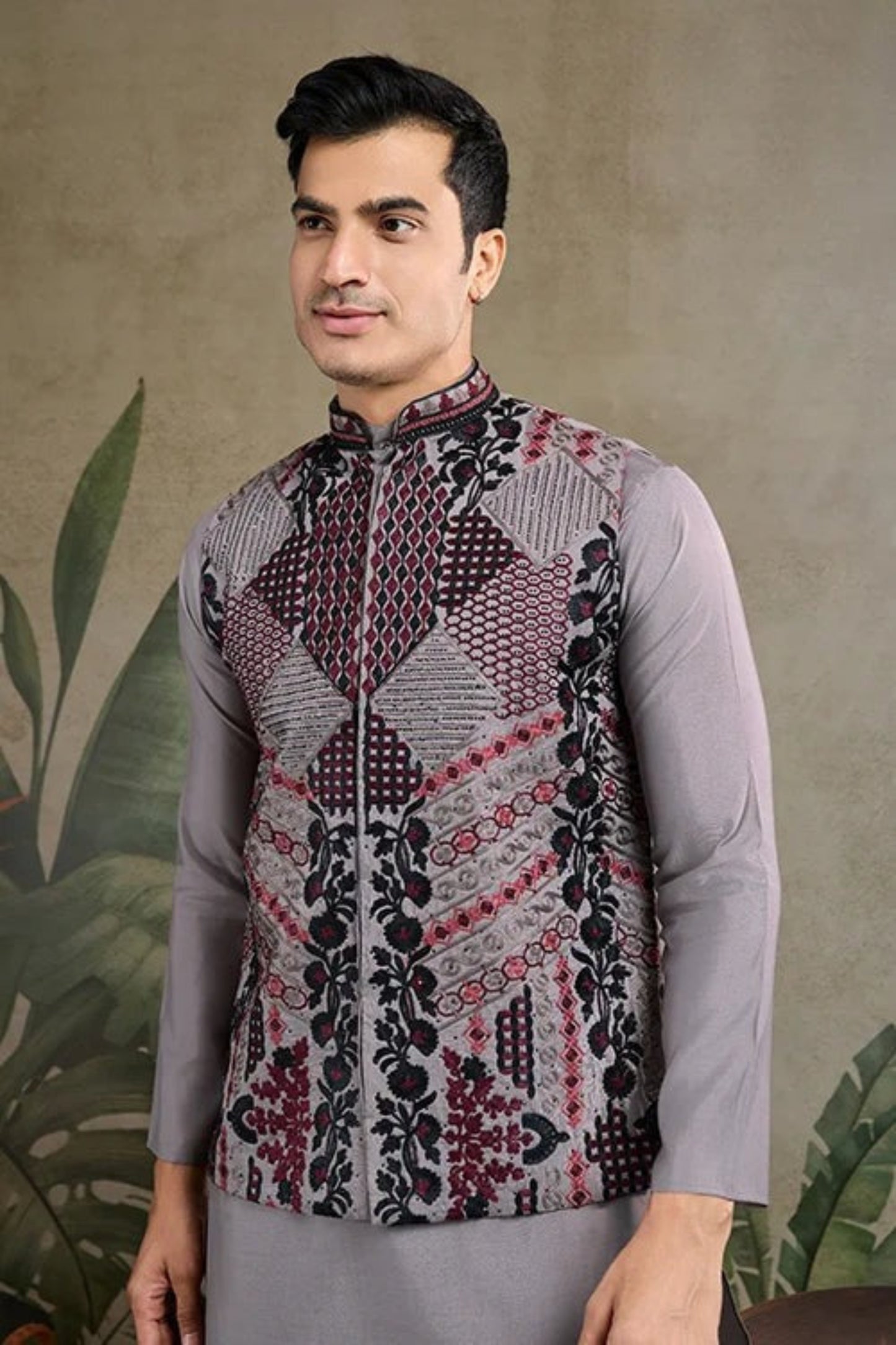 Premium Gray Color Viscose Silk Kurta Set For Man Real Mirror Work With Matching Pant