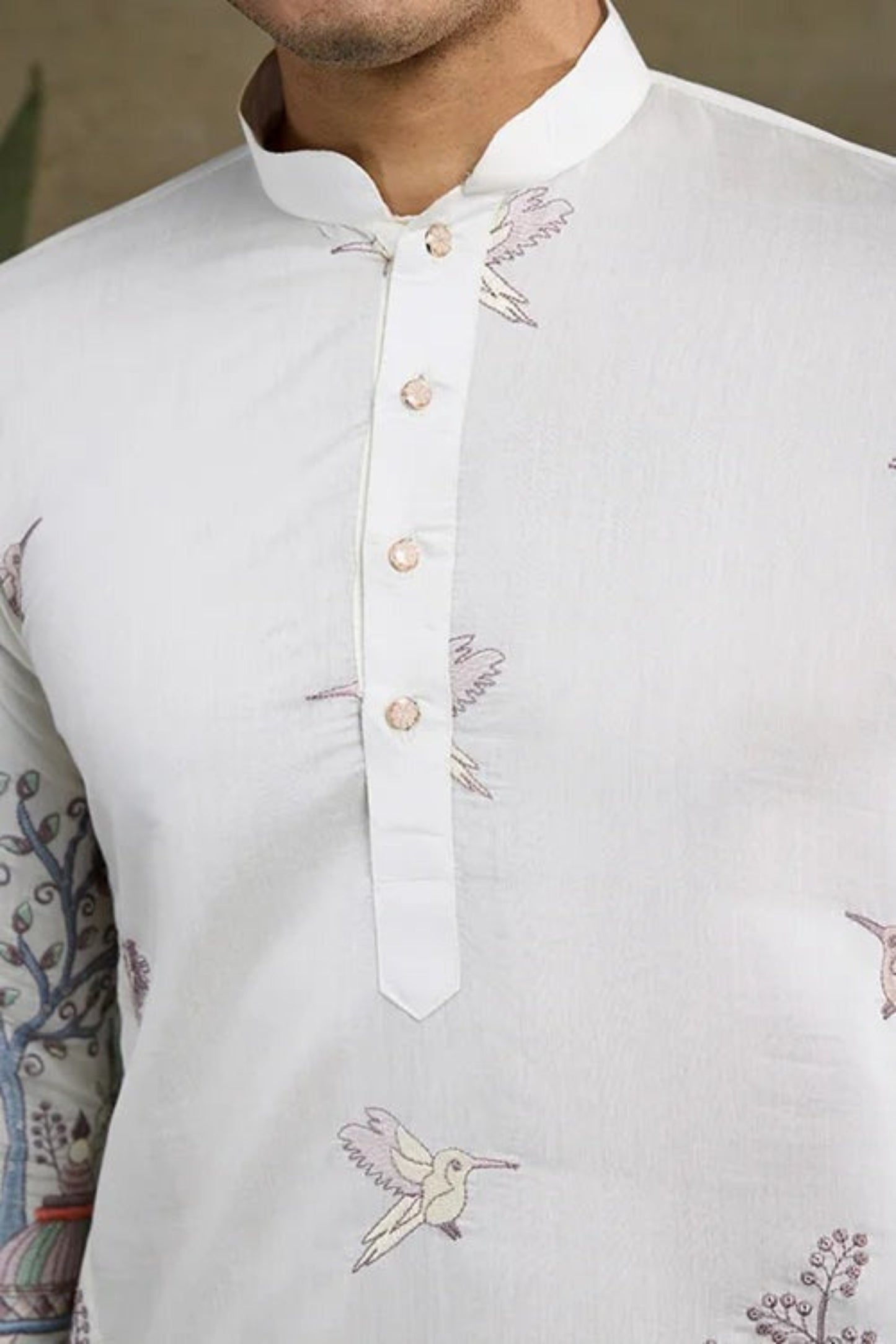 White Color Viscose Silk Kurta Set For Man Real Mirror Work With Matching Pant