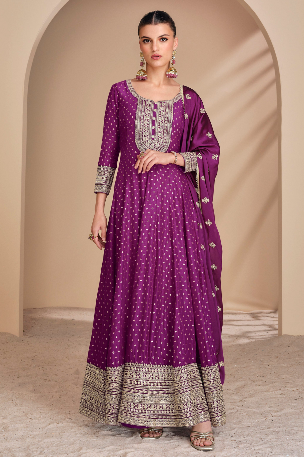 Wine Anarkali Gown Function Wear Dupatta Suit – seyuri