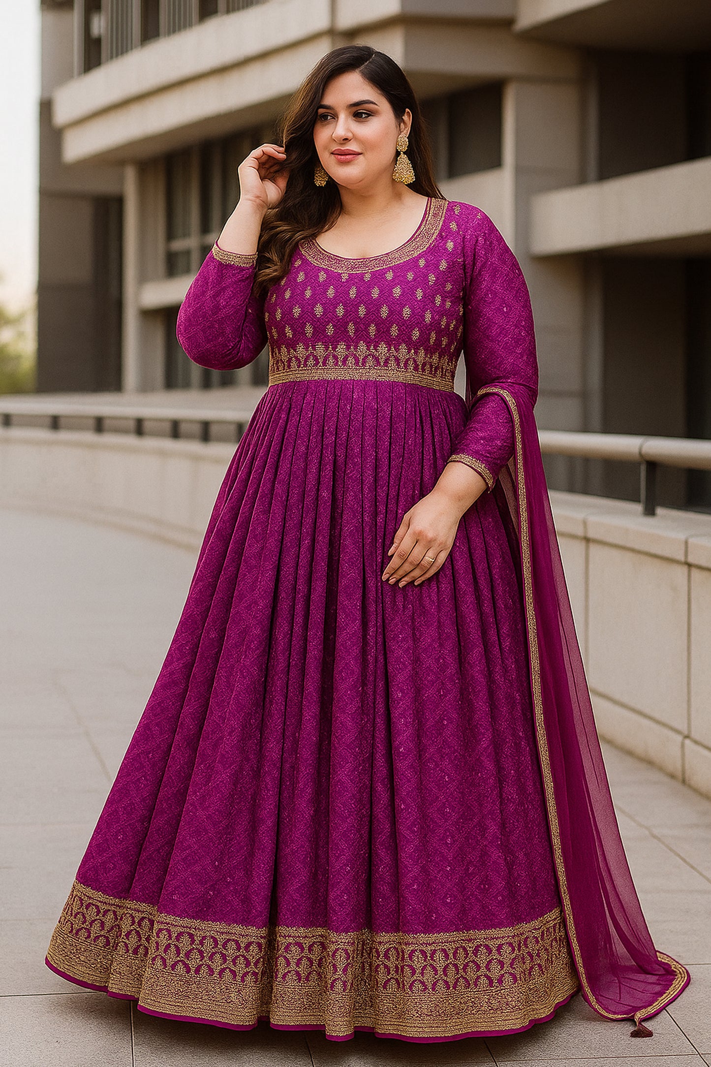 New Indian Designer Purple Anarkali Gown with Heavy Dupatta
