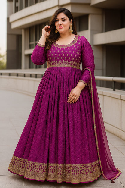 New Indian Designer Purple Anarkali Gown with Heavy Dupatta
