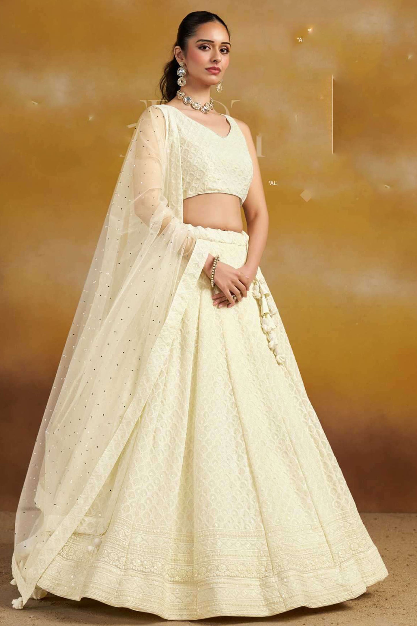 White Designer Bridal Lehenga Choli With Intricate Resham And Sequin Embroidery Work
