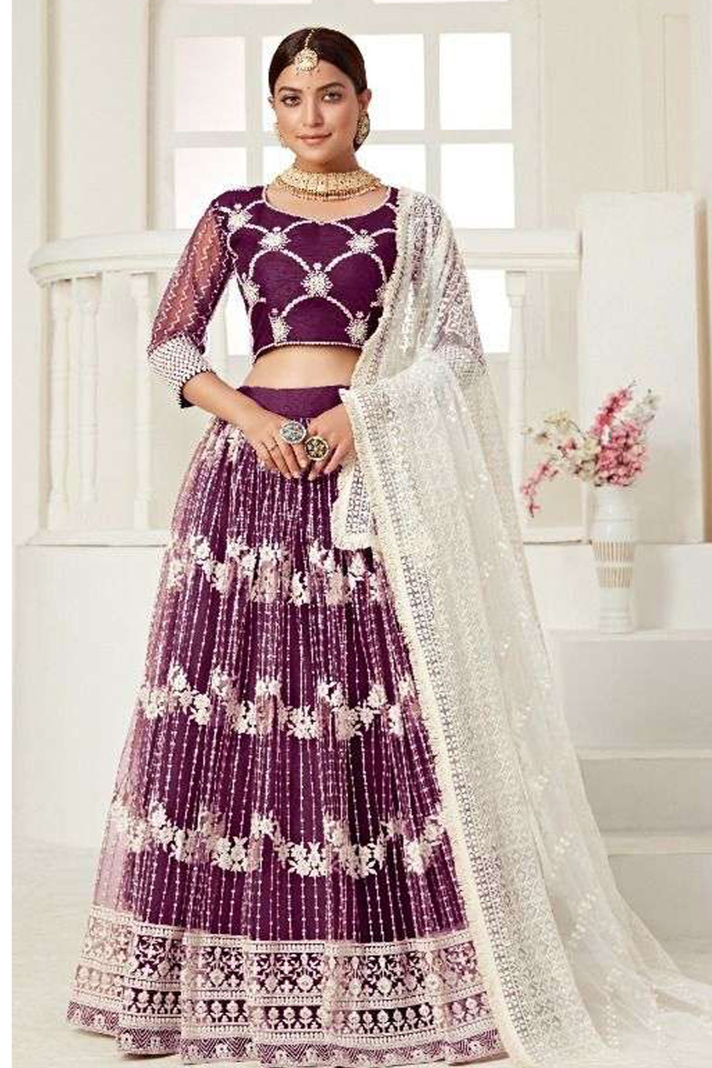 Wine Burgundy Indian Wedding Lehenga Choli With Heavy Embroidery And Dupatta - Seyuri Designer Bridal Wear