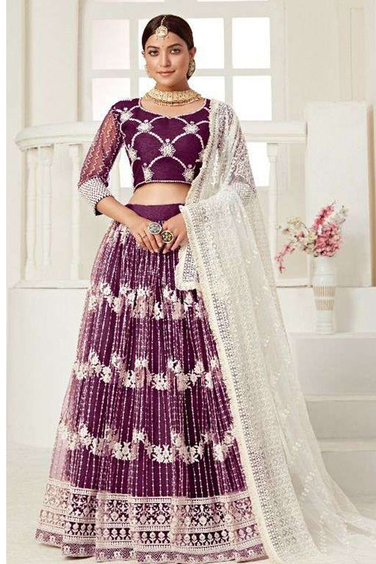 Wine Burgundy Indian Wedding Lehenga Choli With Heavy Embroidery And Dupatta - Seyuri Designer Bridal Wear