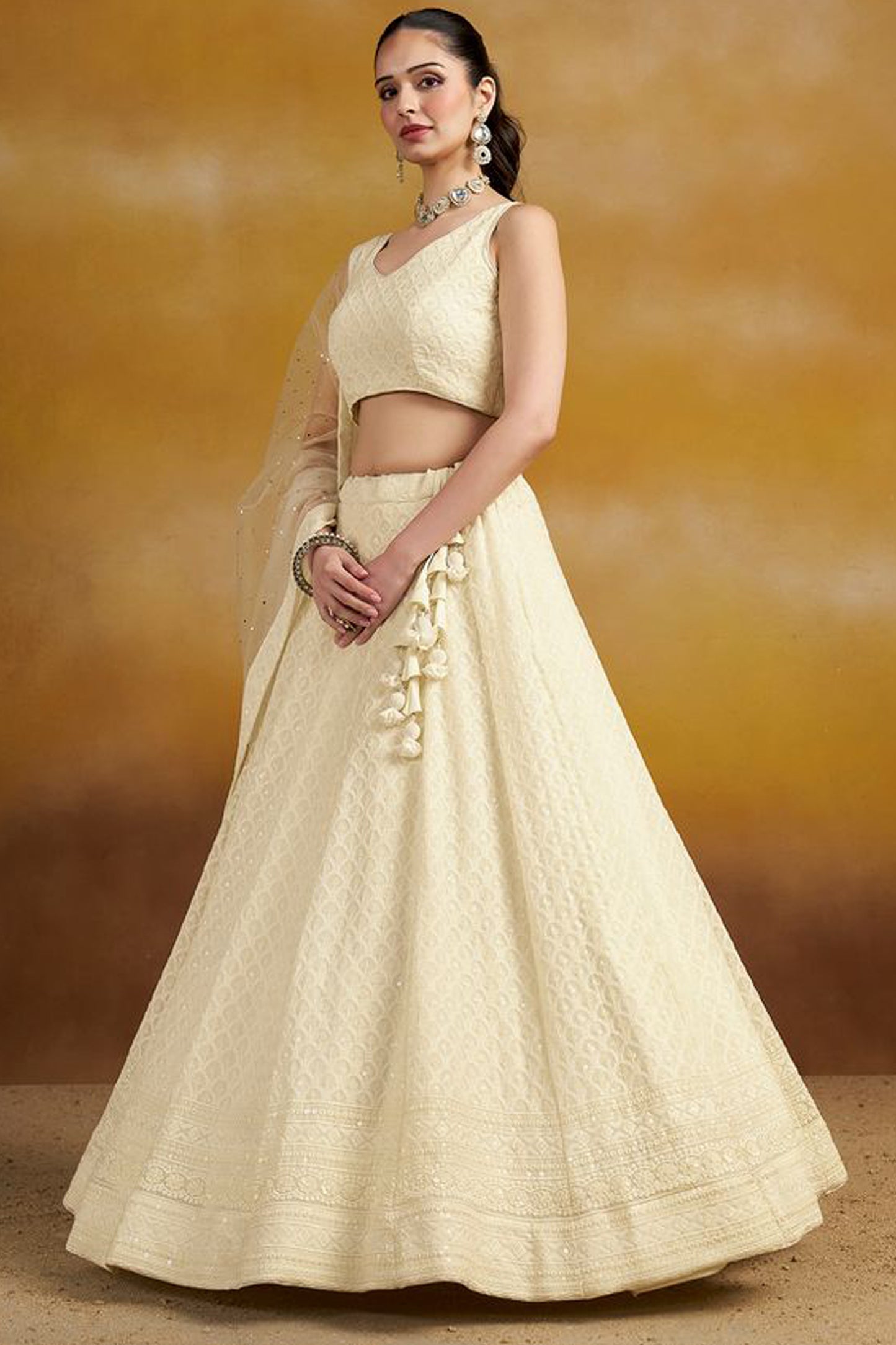 Ready To Wear white Bridal Lehenga Choli Full Outfit With Dupatta