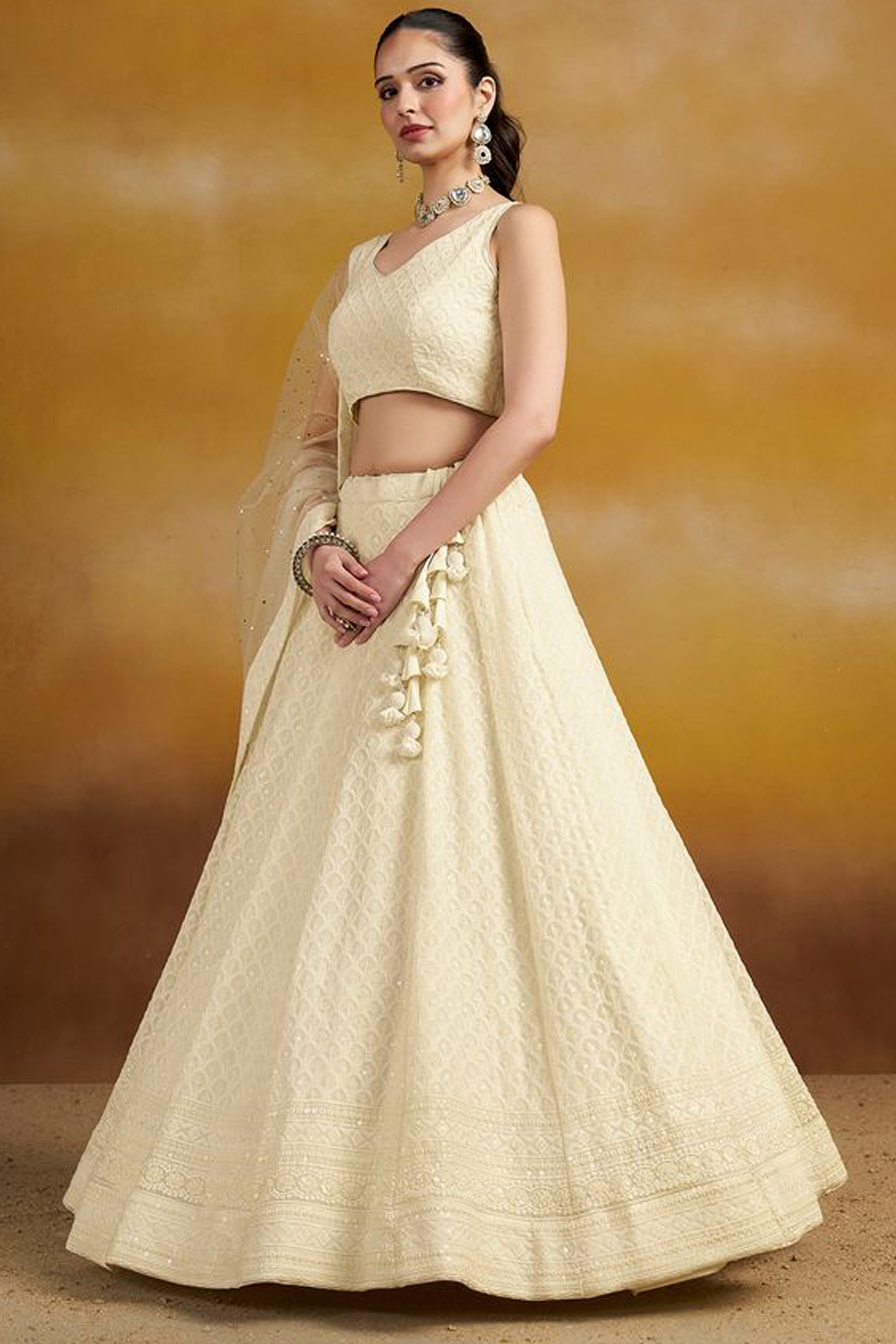 Ready To Wear white Bridal Lehenga Choli Full Outfit With Dupatta