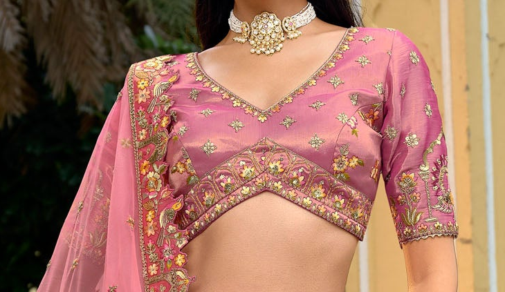 South Asian Bridal Lehenga Choli - Ready To Wear Pink Silk Outfit With Stone And Sequin Work