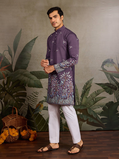 Viscose Silk Kurta Side View Embroidery