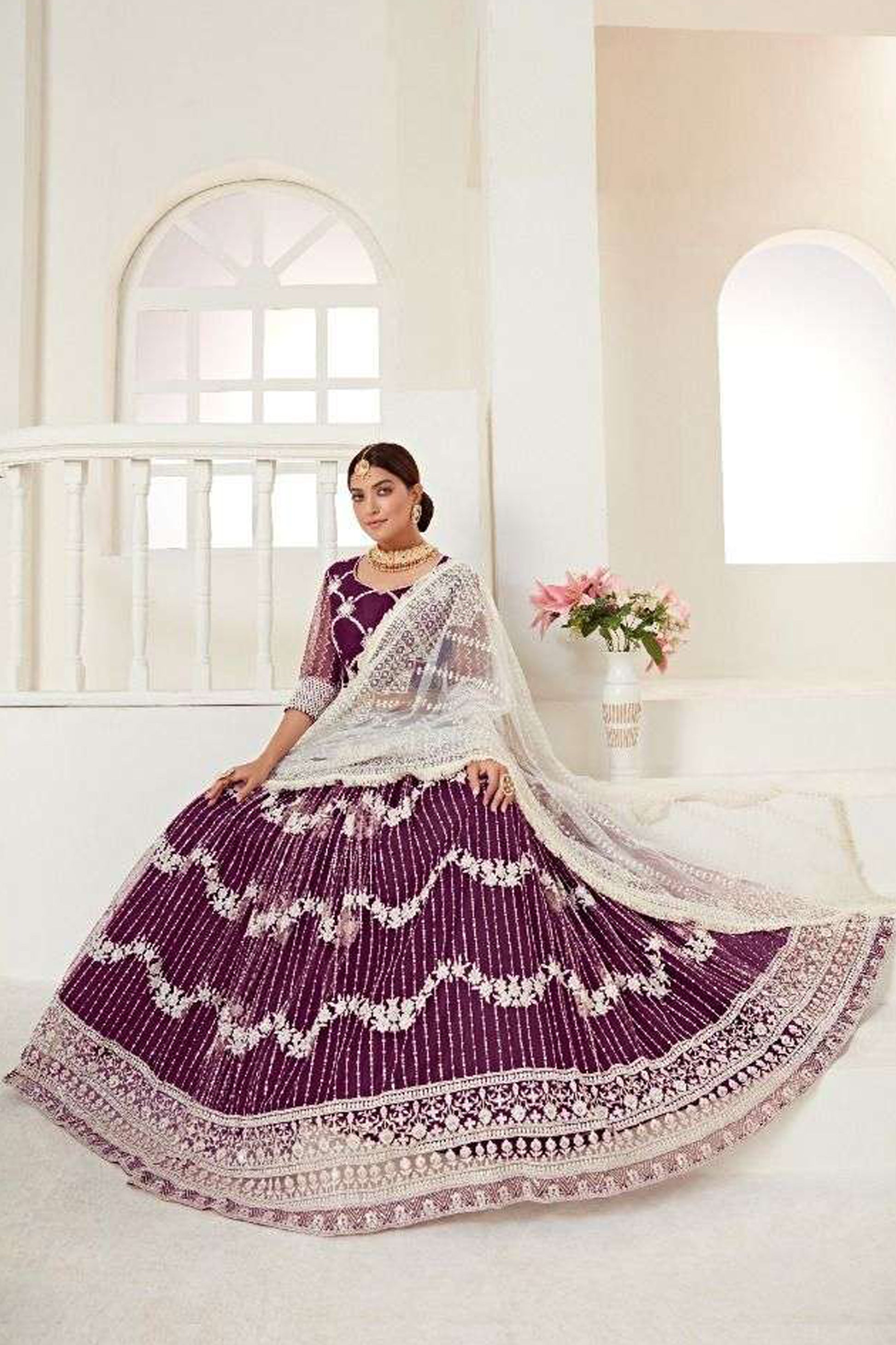 Designer Lehenga Choli Close-Up Showing Detailed Embroidery Work - Indian Wedding Reception Outfit USA