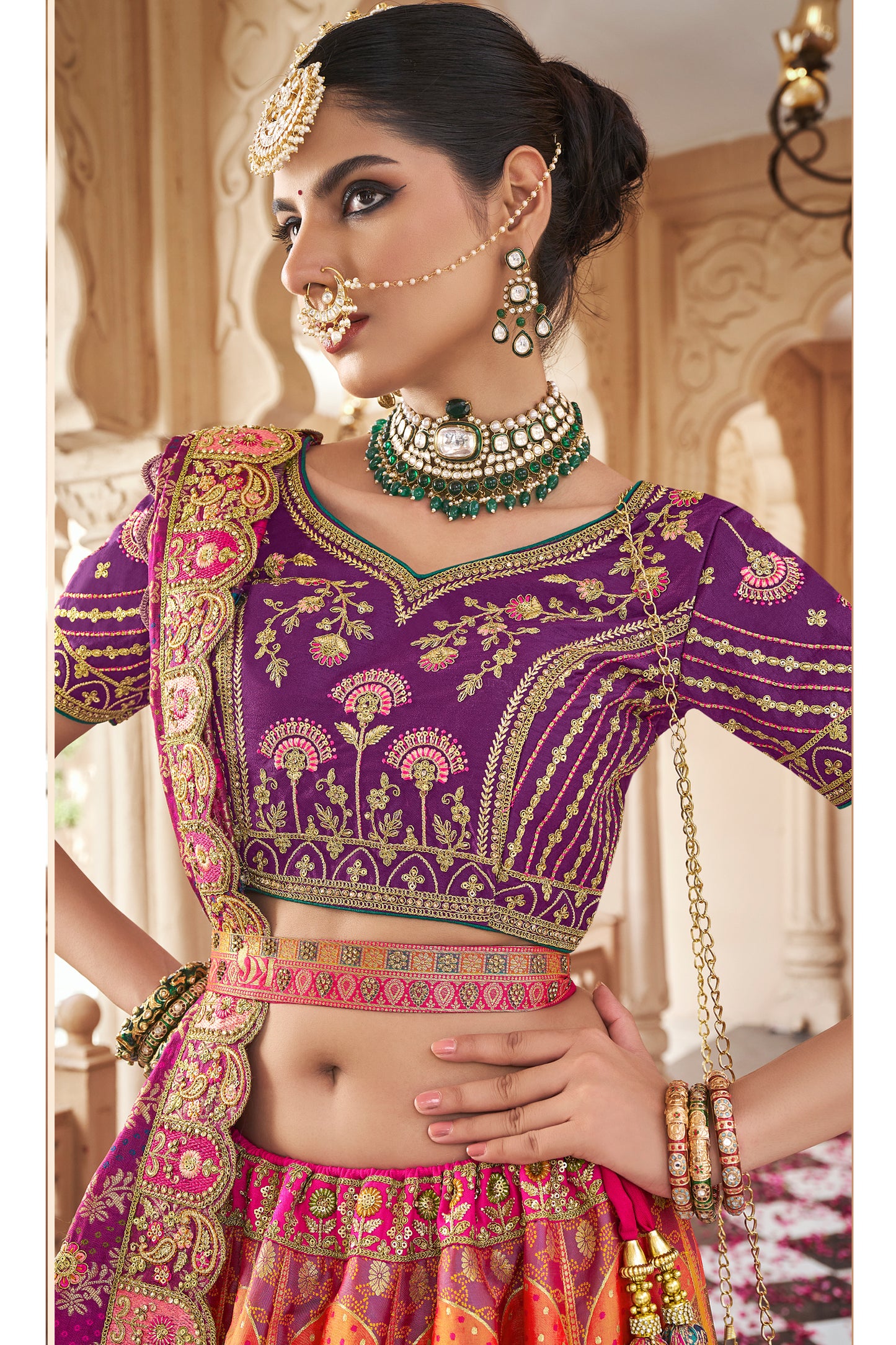 Purple Embroidered Bollywood Style Lehenga - Traditional Indian Wedding Outfit with Zardozi Work