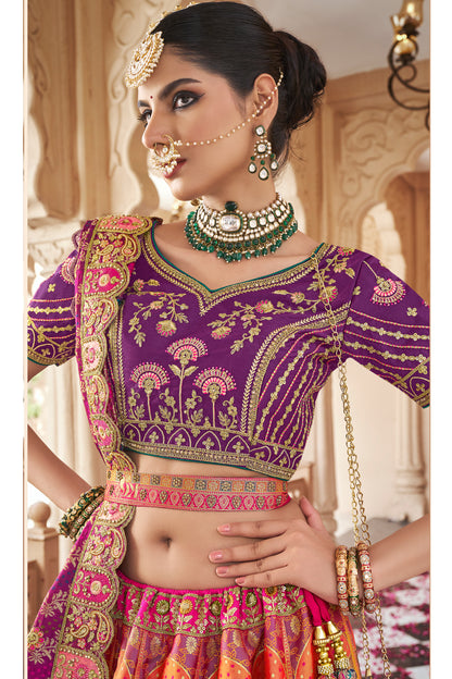 Purple Embroidered Bollywood Style Lehenga - Traditional Indian Wedding Outfit with Zardozi Work