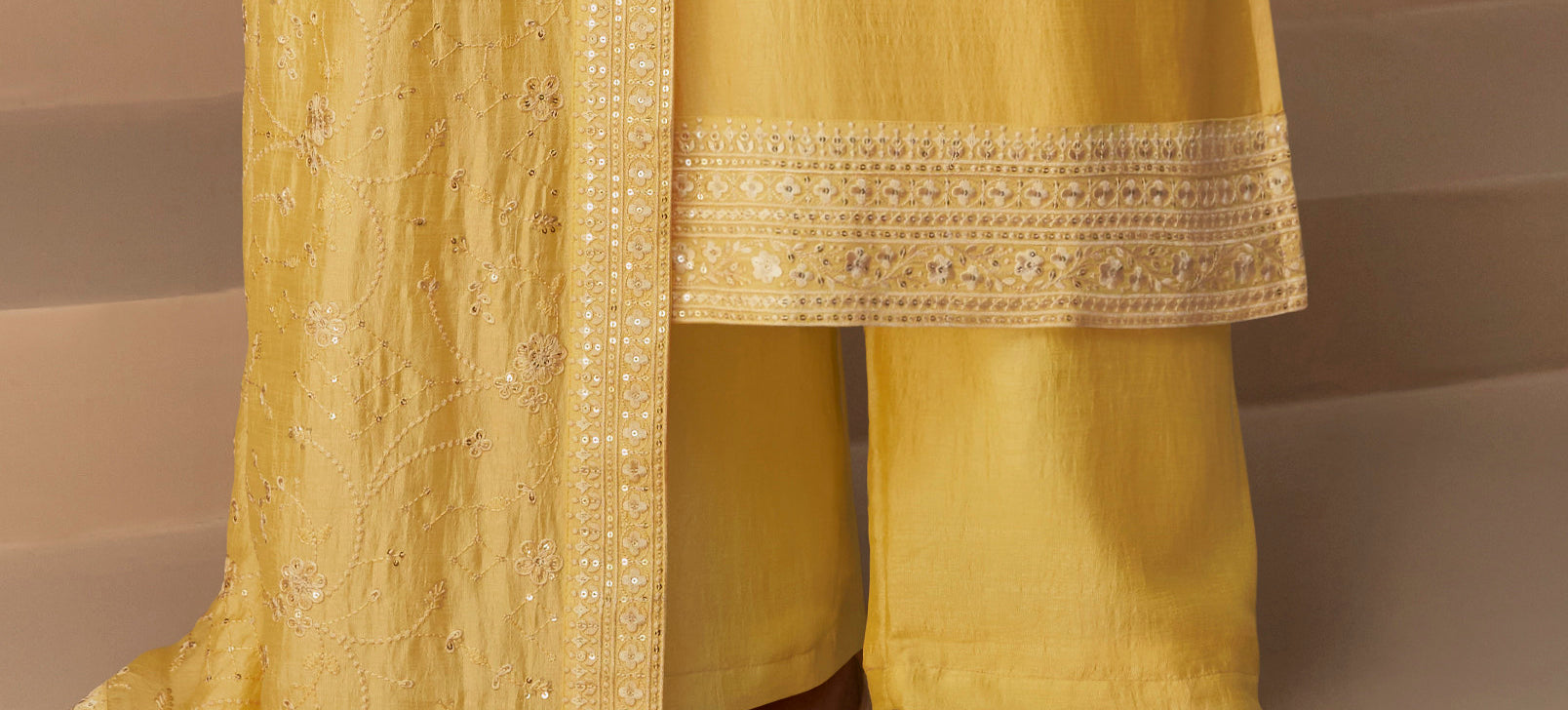 Premium Silk Light Yellow  Embroidered Straight Salwar Kameez Featuring Golden Threadwork For Formal Parties