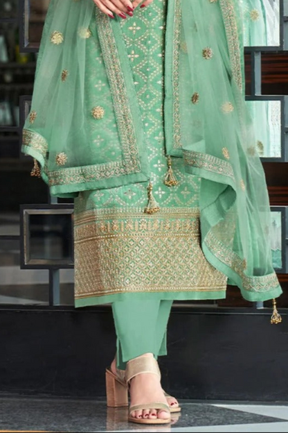 Pistachio Green Anarkali Style Salwar Kameez - Plus Size Indian Dress Available in USA UK Canada