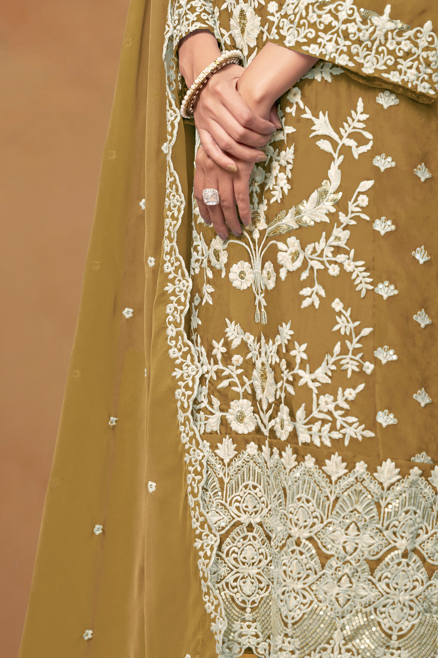 Elegant Yellow Organza Salwar Kameez Suit With Embroidery For Party And Wedding Wear