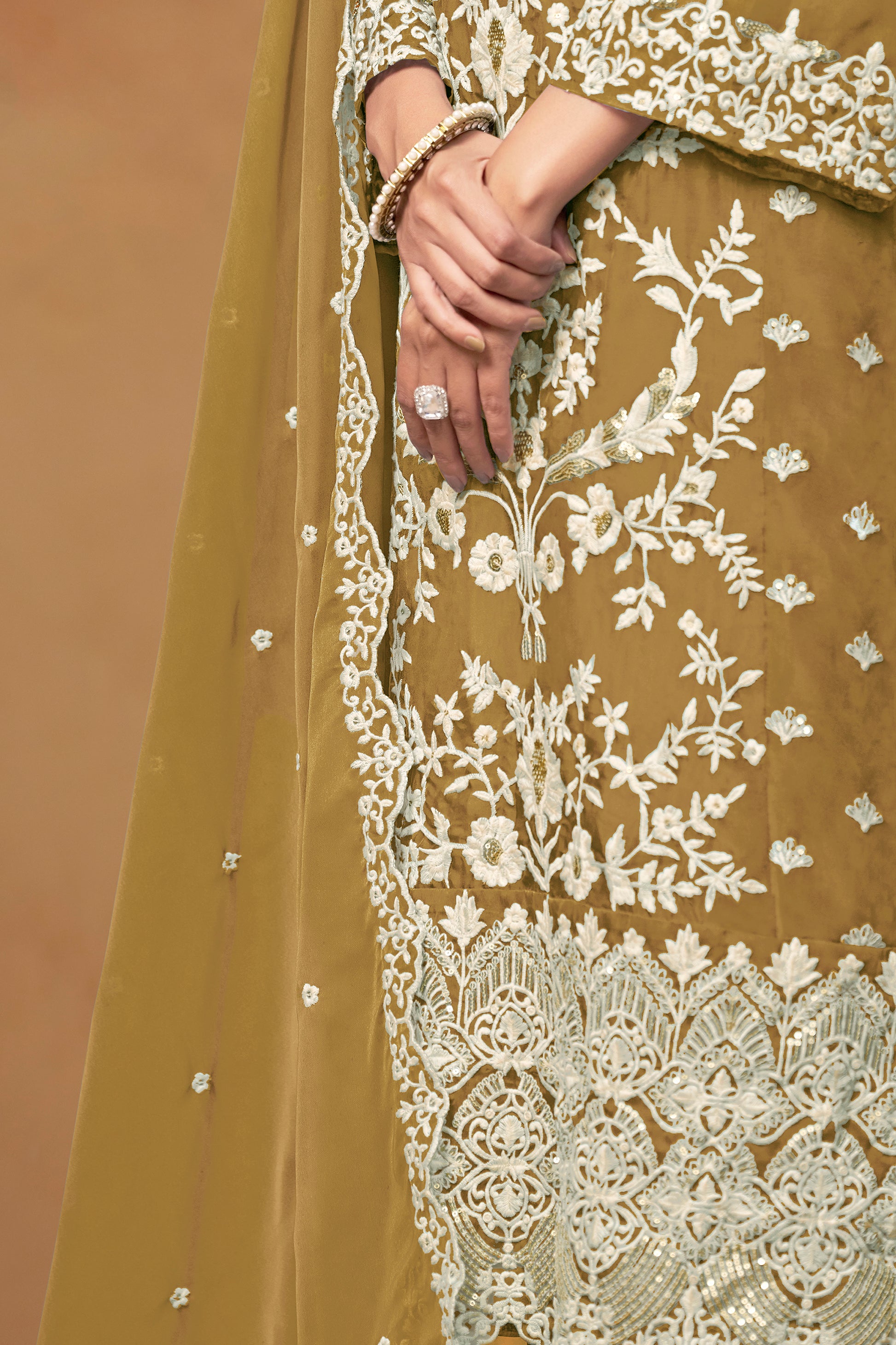 Elegant Yellow Organza Salwar Kameez Suit With Embroidery For Party And Wedding Wear