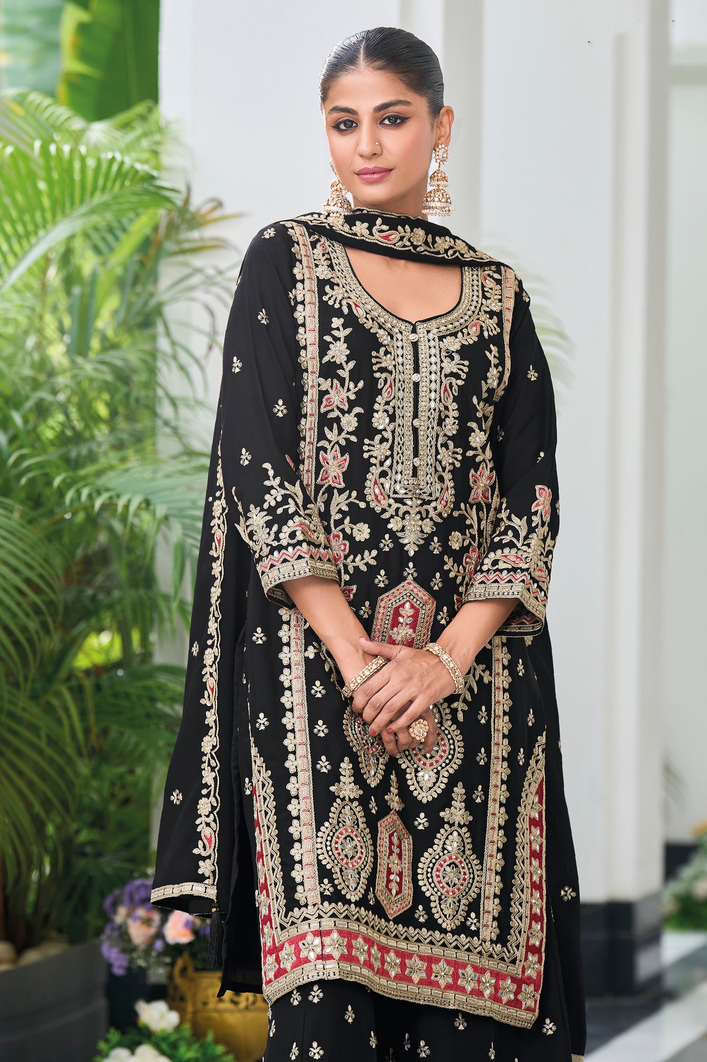 Gorgeous Black Palazzo Dupatta Suit - Indo Western Wedding Outfit For Women