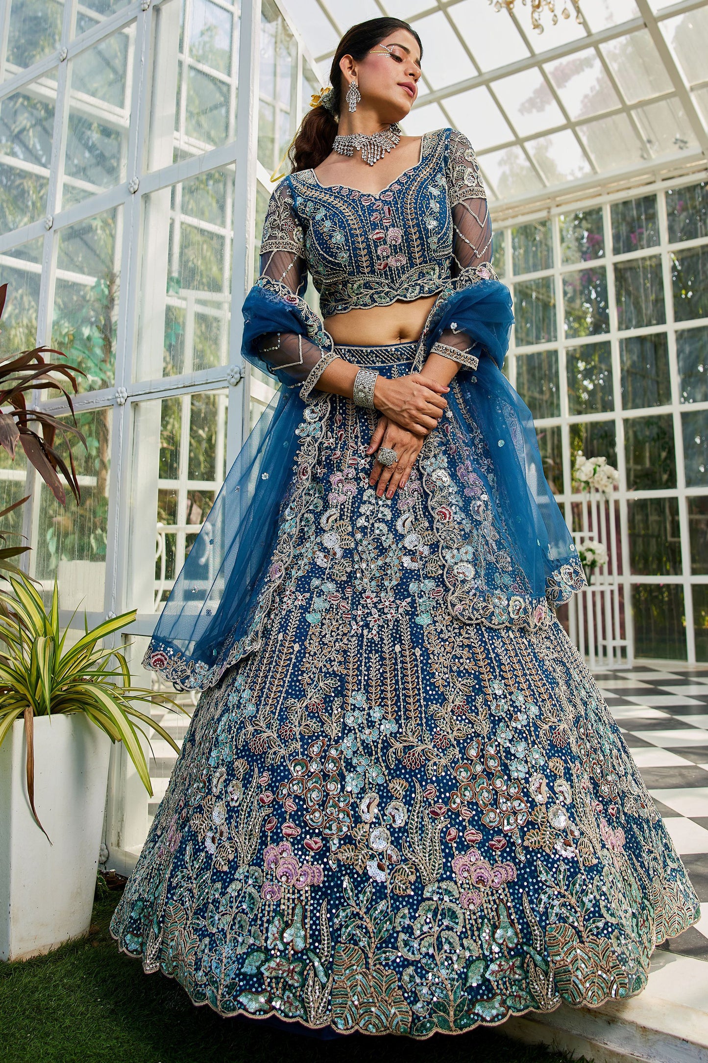 "Shop lehengas for festivals and weddings in America."
