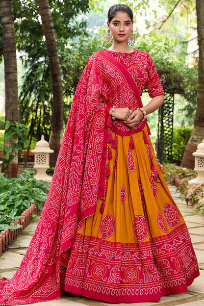 Western Style Dark Pink Color Printed Lehenga For Festival-Reception