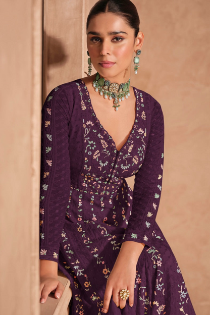 Designer Purple Anarkali Suit With Dupatta - Ready To Wear - Seyuri