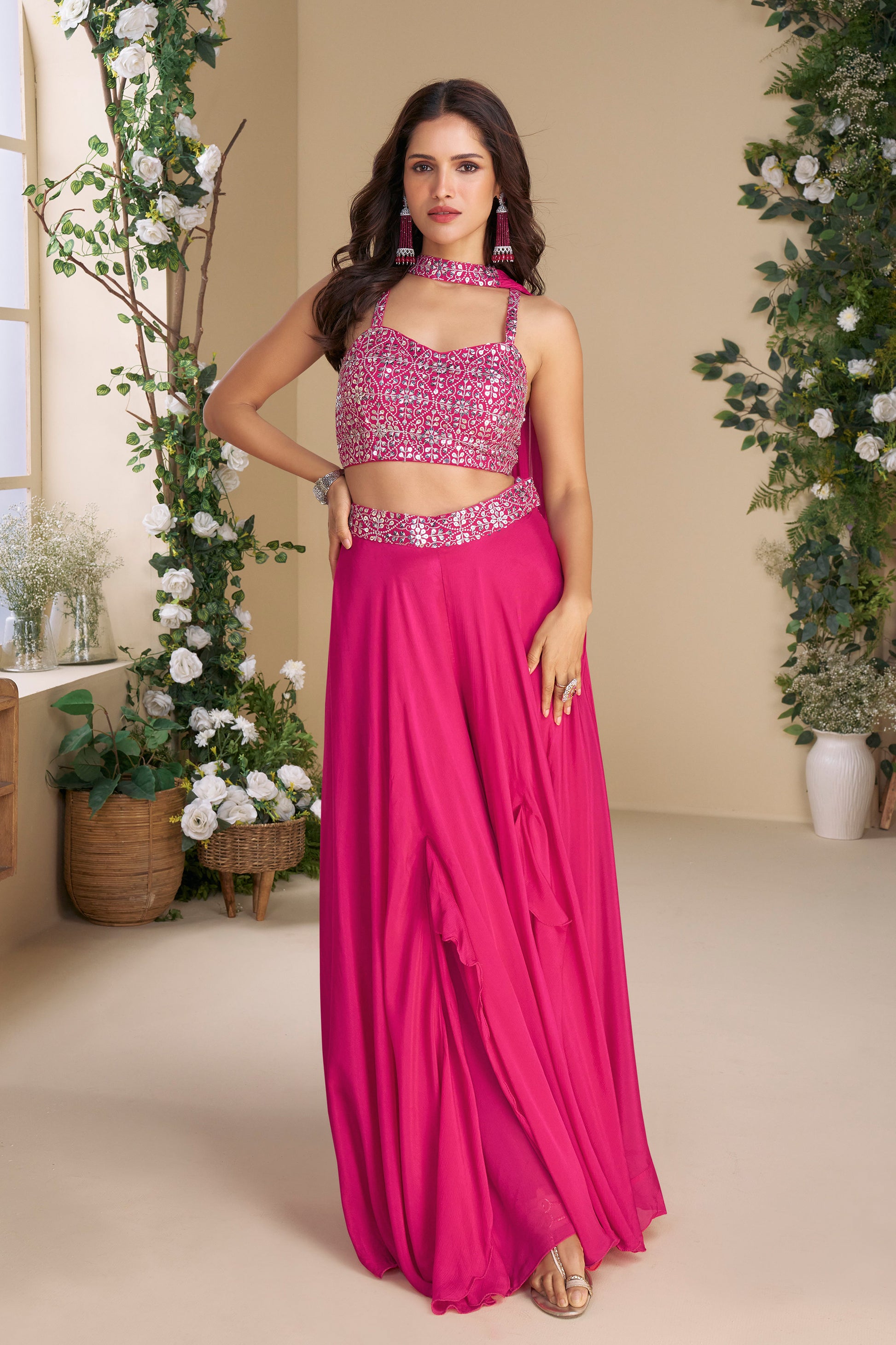 Indian Wedding Function Party Wear Beautiful Pink Color Palazzo With Choli Suits