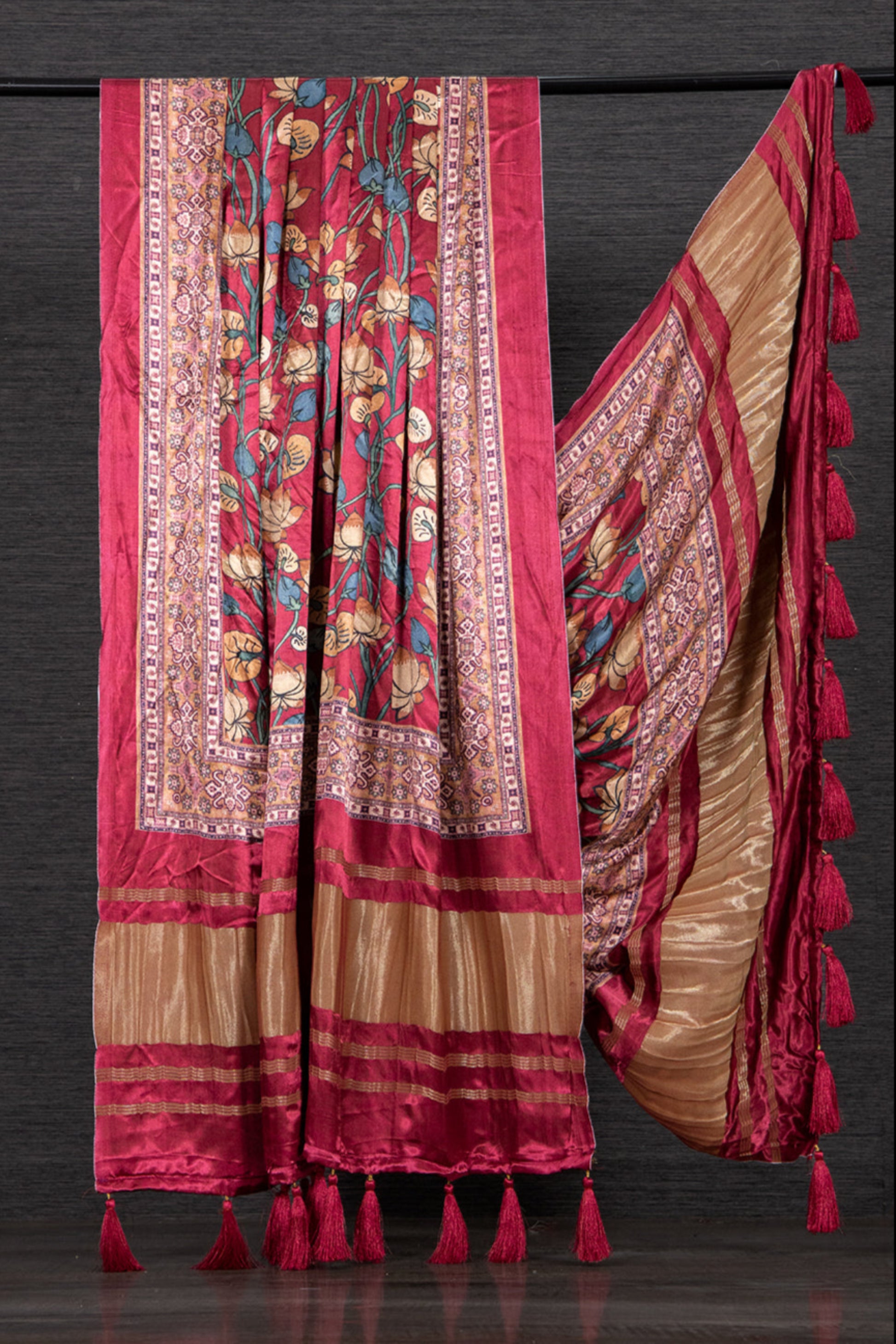 Bright pink color Gaji silk fabric with printed dupatta, featuring eye-catching patterns that add a lively and festive flair to any salwar kameez outfit.
