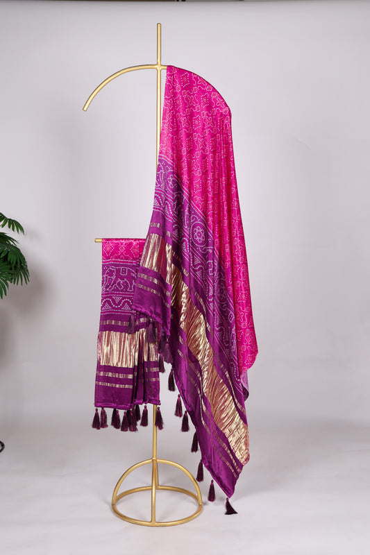 Purple color Gaji silk fabric with printed dupatta, featuring elegant ethnic designs that add a royal and graceful touch to your salwar kameez outfit.
