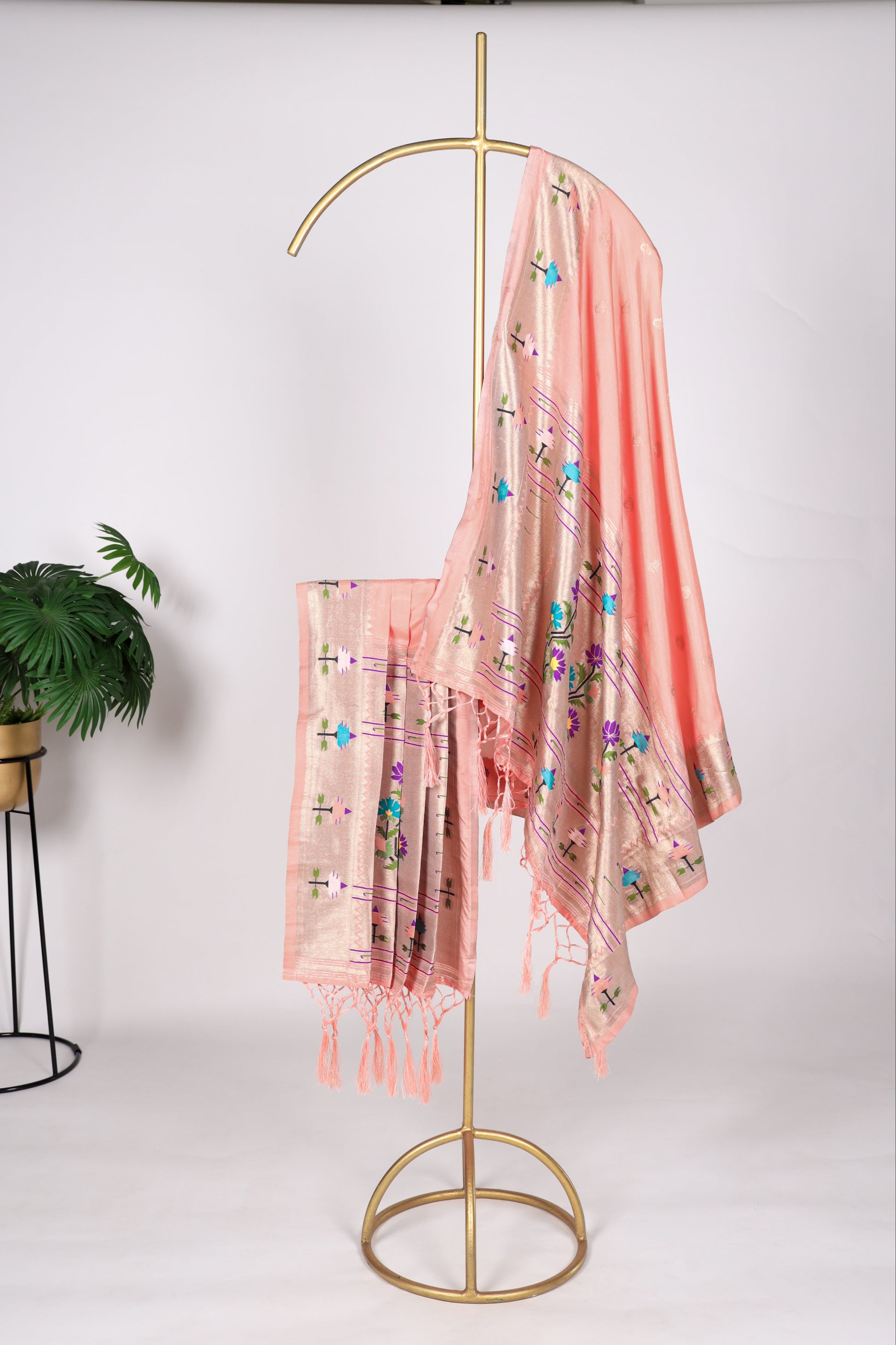 Baby pink color Gaji silk fabric with printed dupatta, showcasing delicate ethnic motifs that add a soft, feminine charm to your salwar kameez ensemble.
