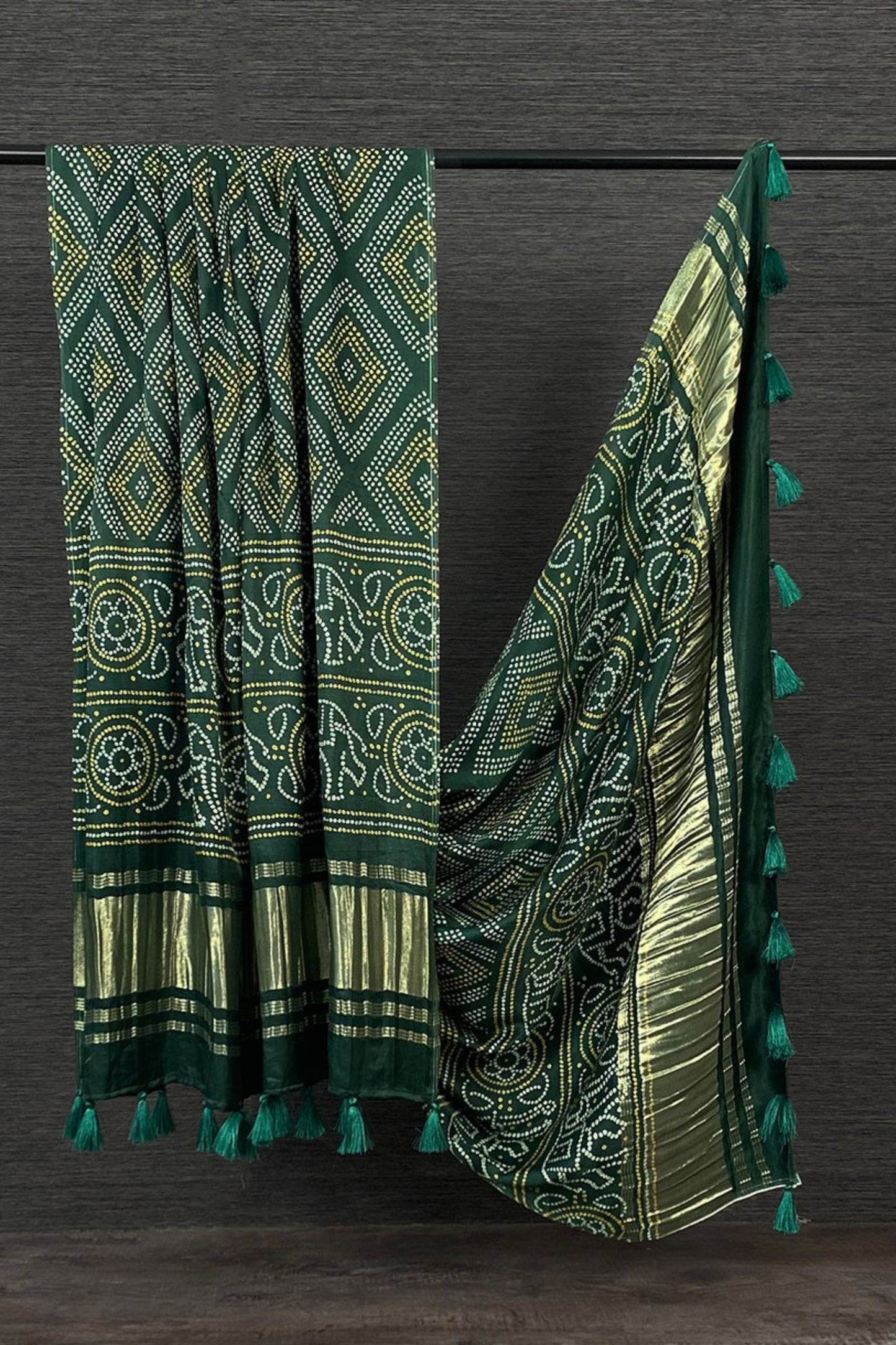 Green color chiffon dupatta with delicate sequin highlights, perfect to pair with festive salwar kameez sets.
