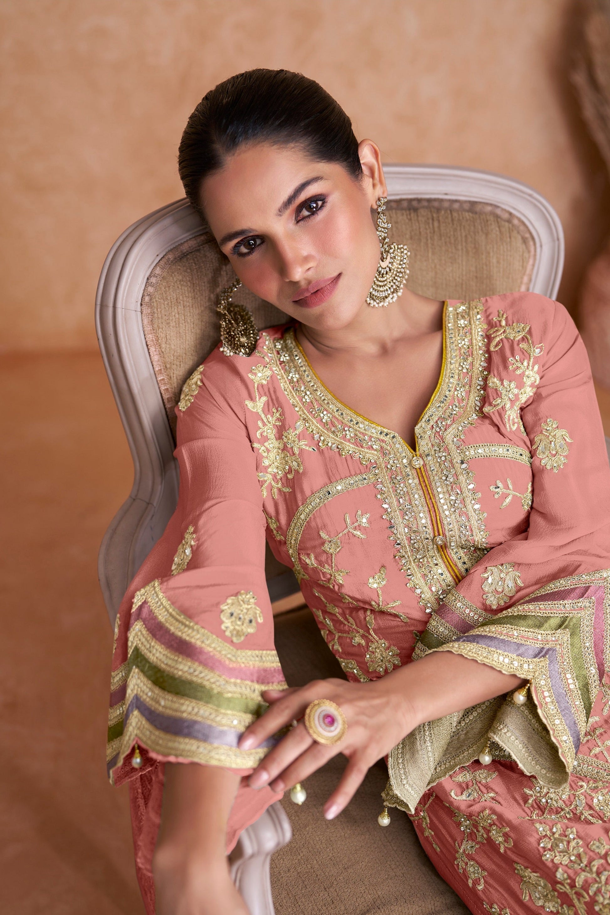 Pink Chinon Salwar Kameez with Heavy Embroidery - Elegant Ethnic Wear for Special Occasions