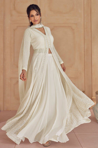 White Real Georgette Anarkali Plazzo Suits For Eid-Ramadan Special Gown Suits 