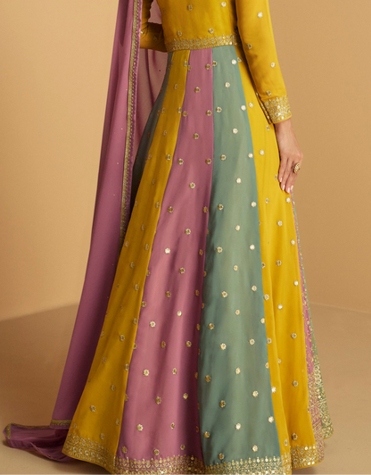 Yellow Anarkali Suit Real Georgette With Dupatta For Eid & Ramzan Party Wear 
