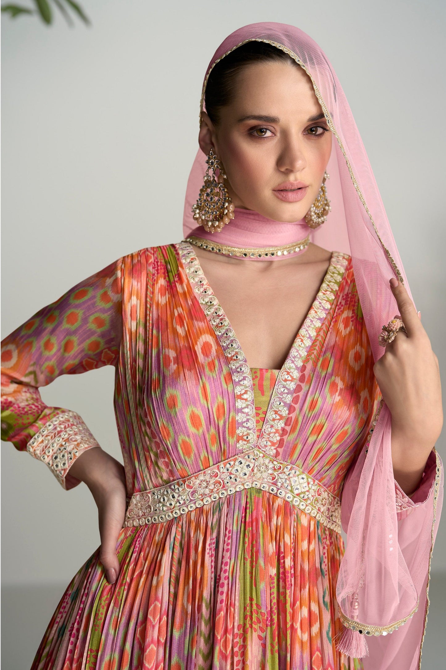 Orange Full Flared Pakistani Anarkali Gown For Eid-Ramzan Party Wear 