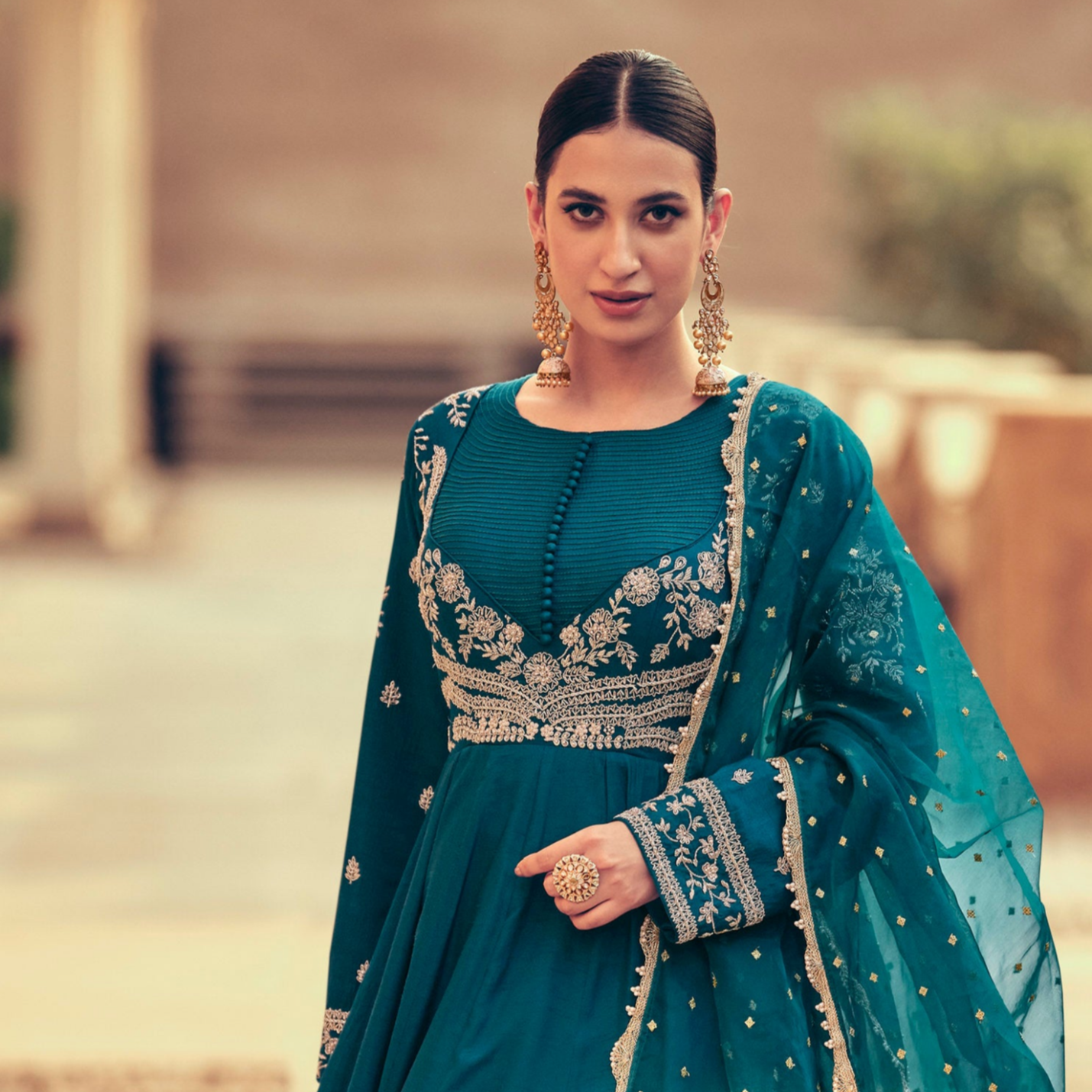 Wedding Anarkali Dresses for Embroidered Worked Chinon Silk Gown With Dupatta