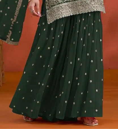Royal Green Georgette Salwar Kameez With Dupatta - Traditional Nikah Wedding Dress
