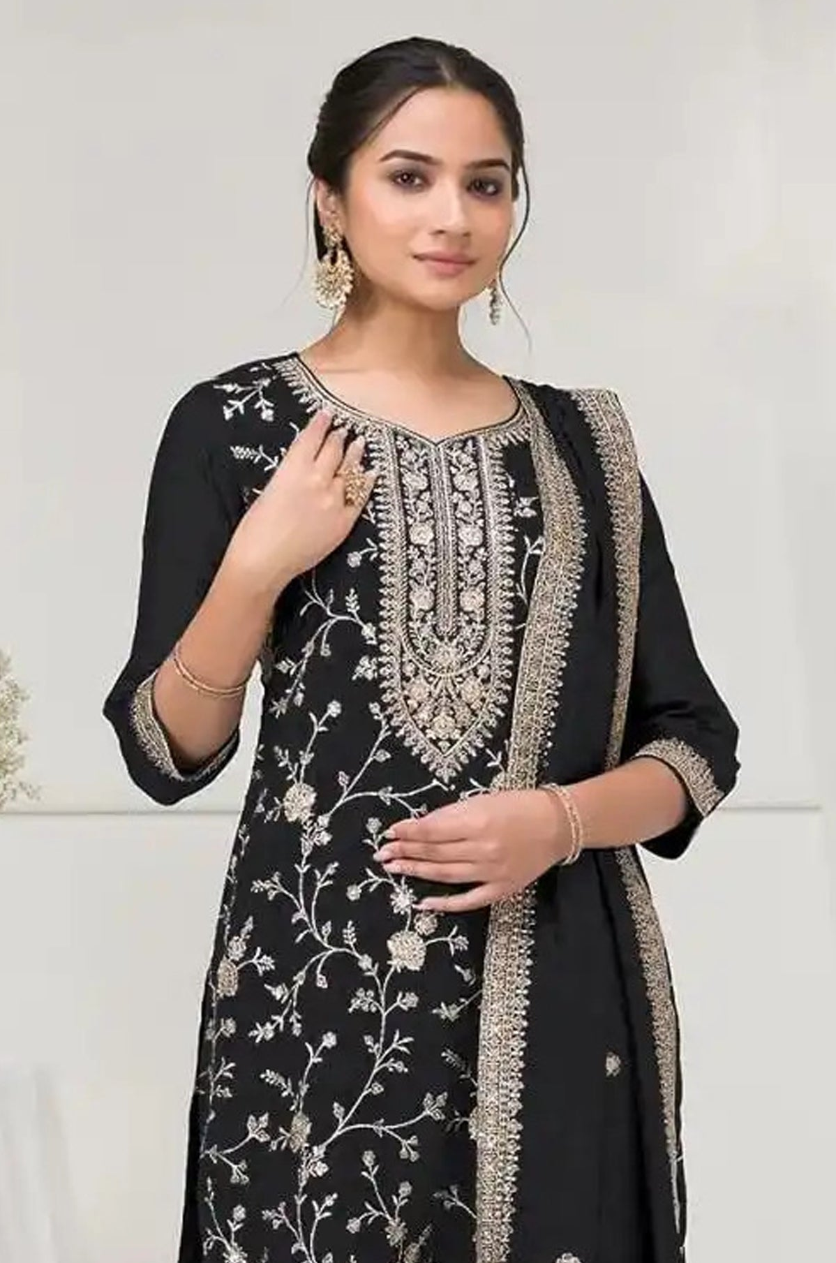 Black Designer Traditional Look Outfit With Dupatta
