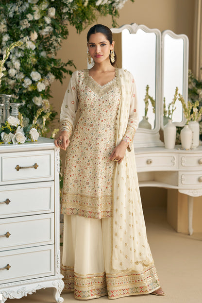 Heavy Embroidery Worked Salwar Kameez Palazzo With Dupatta Dresses