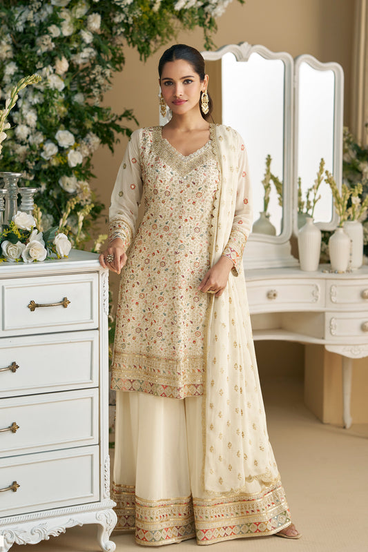 Heavy Embroidery Worked Salwar Kameez Palazzo With Dupatta Dresses