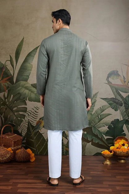 Back view of kurta pajama set with clean festive silhouette