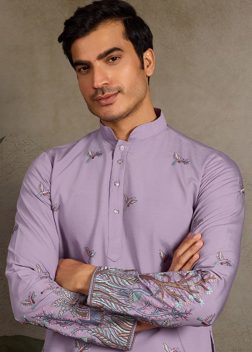 Men's Lavender Kurta Set With Thread Sequin Work - Ready To Wear Ethnic Attire