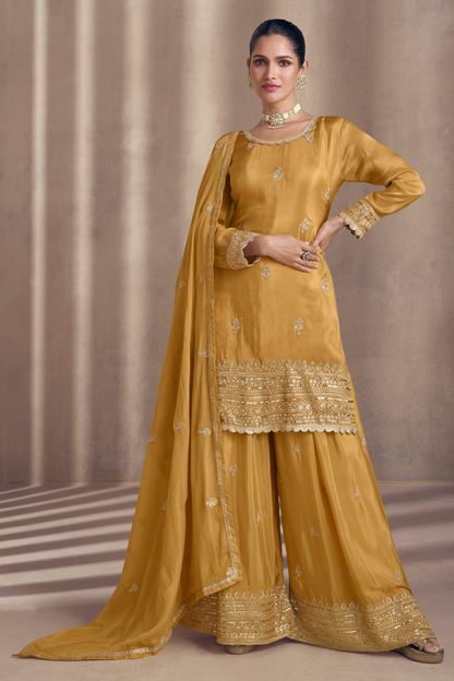 Designer Georgette Sharara Suit For Mehndi Haldi Ceremony - Ready To Wear USA