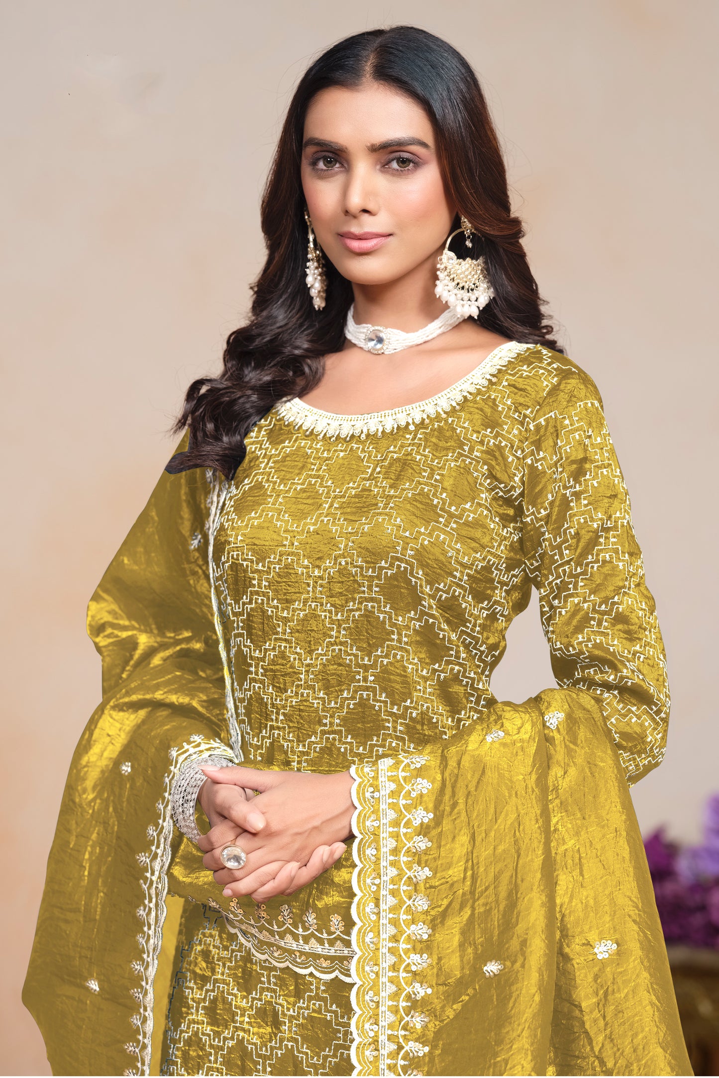 Beautiful Indian Ethnic Palazzo Suit with Designer Detailing for Parties.