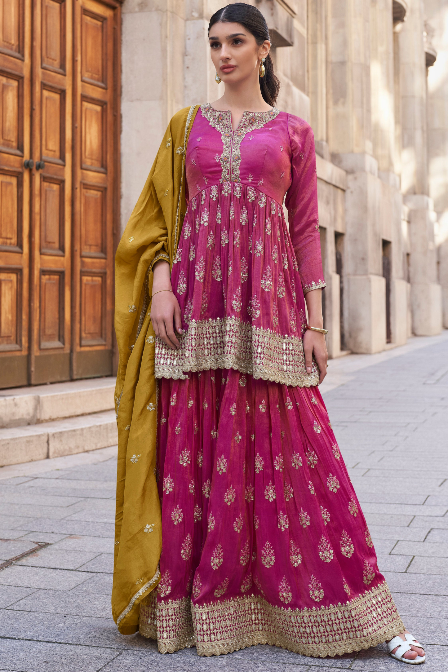 Pink Embroidered Sharara Suit Dupatta Wedding USA | Seyuri
