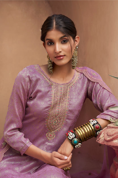 Gorgeous Indian Silk Designer Palazzo Suit crafted with fine embroidery detailing.