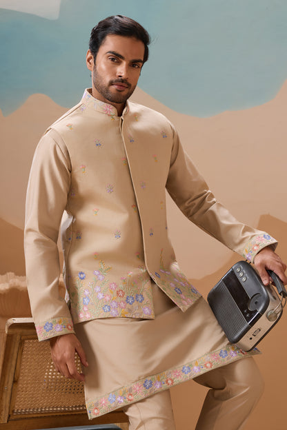 Elegant Style Beige Design Ready Made Man's Kurta