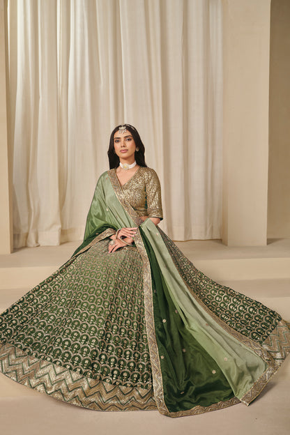 Elegant Silk Thread Work Lehenga Choli With Matching Dupatta For Bridal Events