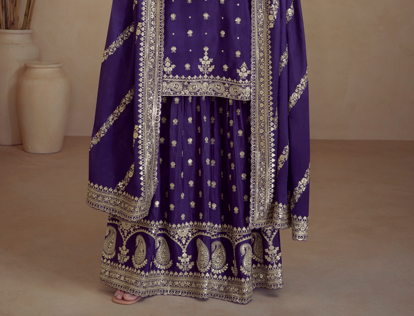 Sequins Embroidery Work Sharara Kameez Party Wear International Shipping