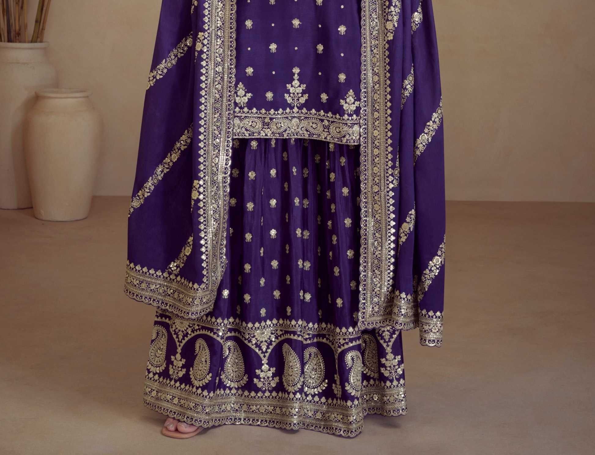 Sequins Embroidery Work Sharara Kameez Party Wear International Shipping