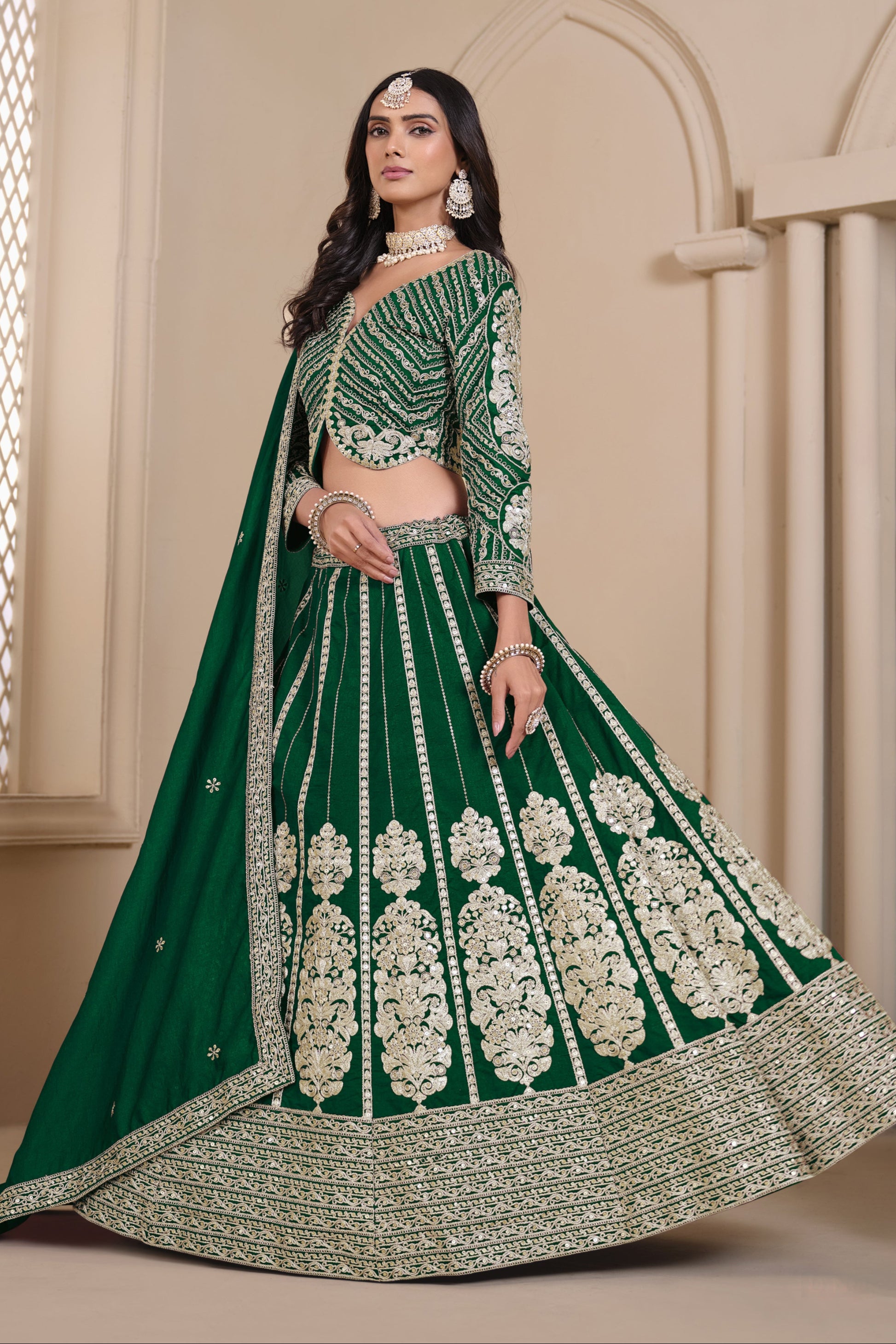 "Elegant lehengas for U.S.-based Indian celebrations."

